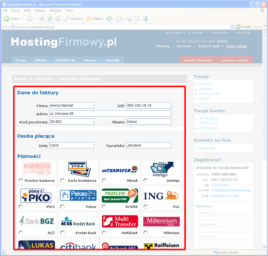  screen z formualrzem platnosci 