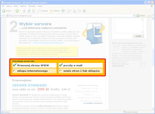  screen z wyborem serwera 